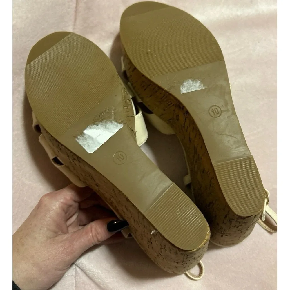 NEW Women's Beige Platform Wedge Open Toe Sandals,‎ Size 10